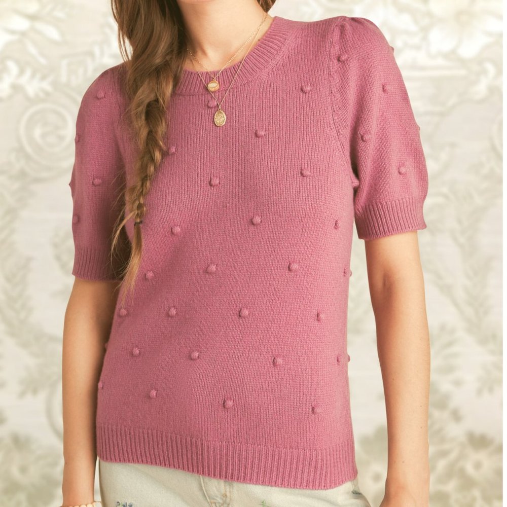 Anthropologie Puff Sleeve Pom Sweater